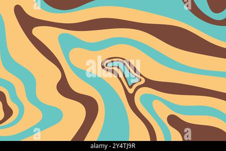 Wavy abstract background with a color palette of brown, blue, and yellow. Suitable for website headers, social media graphics, and digital art project Stock Vector