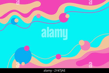 Abstract pink, blue, and peach wavy shapes and circles background suitable for design projects needing a colorful and vibrant aesthetic. Stock Vector