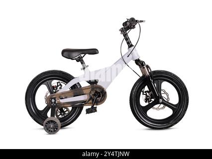 Sleek foldable bike with a unique design, positioned against a white backdrop, ideal for urban commuting Stock Photo