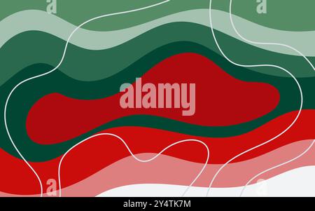 Abstract background with red, green and white wavy lines. Perfect for backgrounds, wallpapers, digital art, presentations, and creative designs. Stock Vector