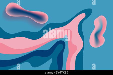 Blue and pink abstract wavy shapes on a blue background. Suitable for backgrounds, wallpapers, design projects, and artistic concepts. Stock Vector