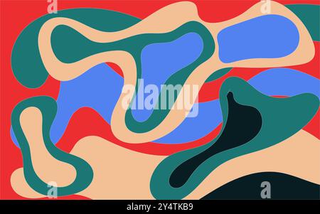 Abstract background featuring vibrant red, blue, green, peach, and black colors. Ideal for creative projects, backgrounds, designs, and marketing mate Stock Vector