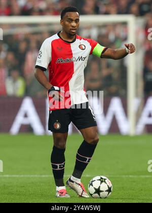 Rotterdam, Netherlands. 19th Sep, 2024. ROTTERDAM, NETHERLANDS - SEPTEMBER 19: Quinten Timber of Feyenoord gestures during the Champions League - League phase - Matchday 1 match between Feyenoord and Bayer 04 Leverkusen at Stadion Feijenoord on September 19, 2024 in Rotterdam, Netherlands. (Photo by Hans van der Valk/Orange Pictures) Credit: dpa/Alamy Live News Stock Photo