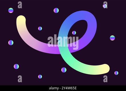 Neon Color Gradient squiggle lines. Scribble stripe with wavy elements. Abstract organic dynamic colorful Sshapes on dark background Stock Vector