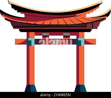 Japanese Culture Shrine Beautiful Gate For Architecture Design Stock Vector