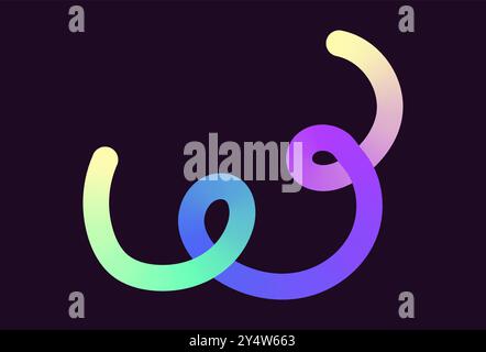 Neon Color Gradient squiggle lines. Scribble stripe with wavy elements. Abstract organic dynamic colorful Sshapes on dark background Stock Vector
