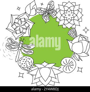 Rose lotus flower logo with circle badge template Stock Vector