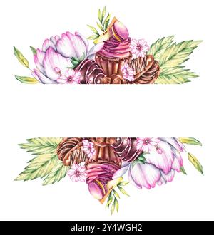 Watercolor sweet desserts set hand drawn isolated. Sweets wreath and ...