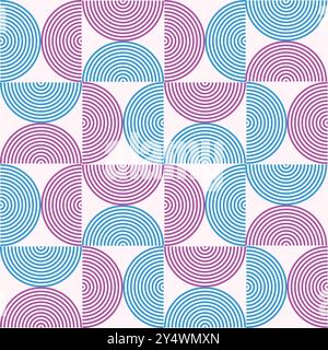 Mid Century Modern Geometric Lines seamless pattern in pink and blue. For wall art, backgrounds and fabric Stock Vector