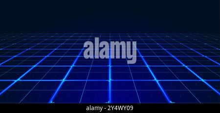 Perspective grid. Digital wireframe landscape. Cyber surface. Mesh on a blue background. Stock Vector