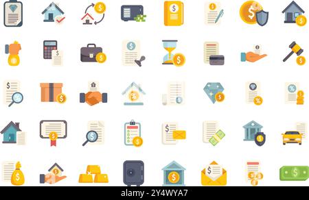 This vector set includes icons related to loan agreement, mortgage, investment, financial deal, banking and more Stock Vector