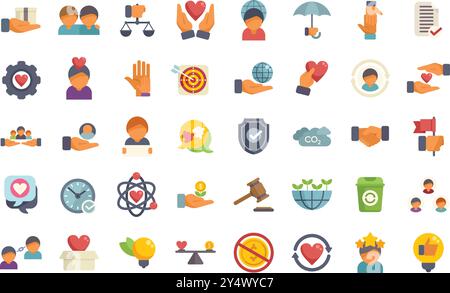 Diverse icon set representing core values such as ethics, sustainability, and social responsibility Stock Vector