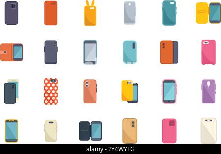 Diverse collection of smartphone cases showcasing various styles, colors, and designs Stock Vector