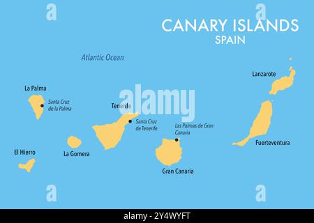 Map of the Canary Islands of Spain Stock Photo