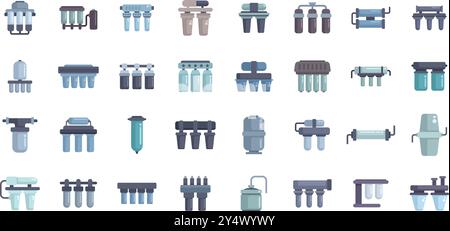 Comprehensive set of water filters, designed for home water purification systems, ensuring access to clean and safe drinking water Stock Vector