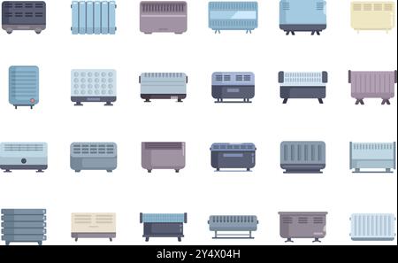 Collection of different heaters for heating home providing warmth in cold season, isolated on white background Stock Vector