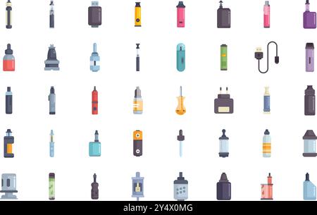 Vape device electronic cigarette smoking icons set vector Stock Vector