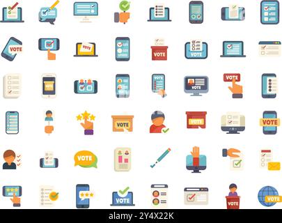 This illustration depicts various ways to vote or give feedback, including online platforms, mobile apps, and traditional paper ballots Stock Vector