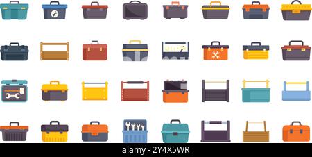 Toolbox set for repairing and storing instruments with handle and without in flat style on white background Stock Vector