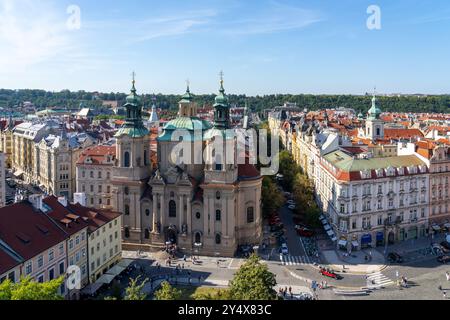 Top view of Old Town Square in Prague, Czech Republic. Stock Photo