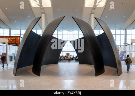 “Tilted Spheres” sculpture by Richard  Serra at Terminal 1, International, Departures in Pearson International Airport. Stock Photo