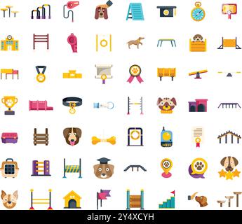 Dog agility competition icons set. Vector illustrations of dog agility ...