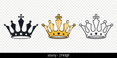 Vector Crown Icons Set. Flat Style Crown Icon Collection. Elegant Crown Icons. Various Royal Crowns. Stock Vector