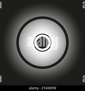 Abstract circular icon. Concentric rings with gradient shading. Dark black and white contrast. Minimalist vector design. Stock Vector