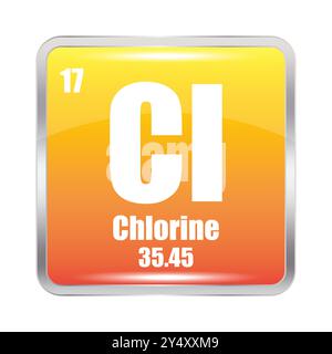 Chlorine symbol icon. Element Cl 17. Atomic mass 35.45. Vector element. Stock Vector