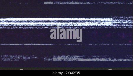 Distorted glitch image over dark background with horizontal lines Stock Photo