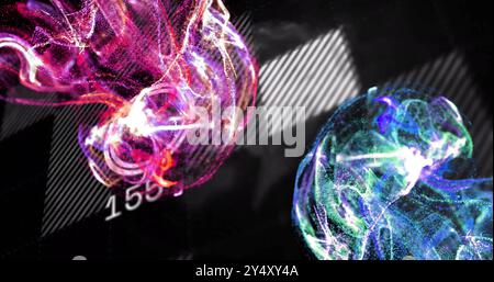 Image of blue spots over data processing on black background Stock Photo