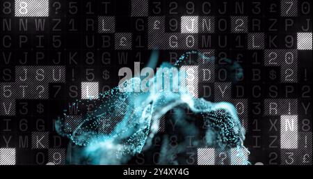 Image of blue spots over data processing on black background Stock Photo