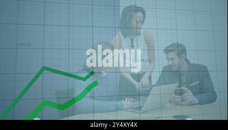 Business meeting with colleagues discussing over financial data chart image Stock Photo