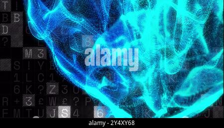 Image of blue spots over data processing on black background Stock Photo