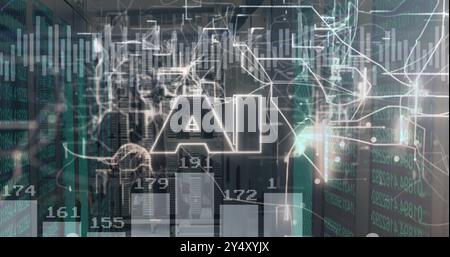 Image of ai text and data processing over computer servers Stock Photo