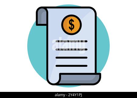 Receipt colored outline icon. paper with dollar. icon related to bill and payment. business elements vector illustration Stock Vector