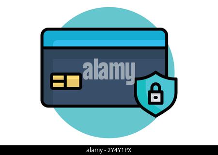 Secure payment colored outline icon. credit card with shield. icon related to bill and payment. business elements vector illustration Stock Vector