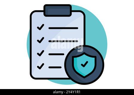Insurance policy colored outline icon. checklist board with shield. icon related to bill and payment. business elements vector illustration Stock Vector