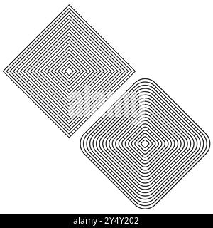 Geometric line pattern. Rhombus shapes design. Abstract optical illusion. Black and white vector. Stock Vector