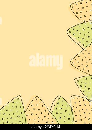 Spinach and corn Nachos rectangular frame border with copy space. Leaflet or poster design template. Isolated Decorative background texture in trendy soft shades. Vector illustration Greeting cards  Stock Vector