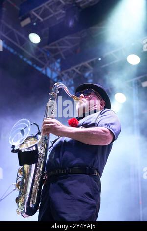 Suggs, Chas Smash, Lee Thompson, Mike Barson from Madness performs on Stage during Noches del Botanico Festival at Royal Botanical Garden Alfonso XIII on June 23, 2022 in Madrid, Spain. Stock Photo