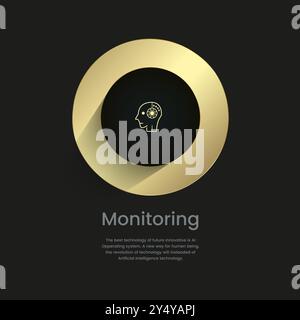 Monitoring icon, luxury circles diagram of work flow, options infographic elements design, vector illustration. Golden and premium concepts vector tem Stock Vector