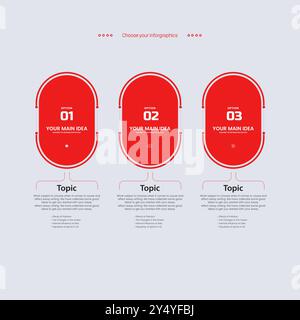 3 red Options of infographic templates design. Three red infographics style, business and finance process, 3 infographic process steps vector design Stock Vector