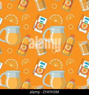 Colorful pattern with orange juice elements Stock Vector
