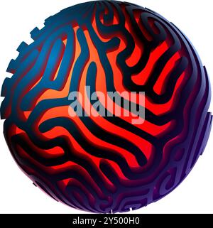 3d orb shape with algorithmic pattern, holographic color gradient. Scientific 3D ball concept Stock Vector