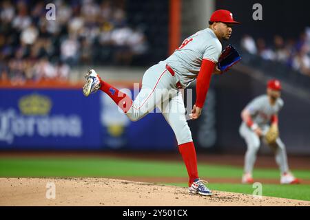 Philadelphia Phillies starting pitcher Taijuan Walker #99 throws during the first inning of a baseball game against the New York Mets at Citi Field in Corona, N.Y., Thursday, Sept. 19, 2024. (Photo: Gordon Donovan) Stock Photo