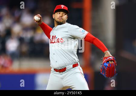 Philadelphia Phillies starting pitcher Taijuan Walker #99 throws during the first inning of a baseball game against the New York Mets at Citi Field in Corona, N.Y., Thursday, Sept. 19, 2024. (Photo: Gordon Donovan) Stock Photo