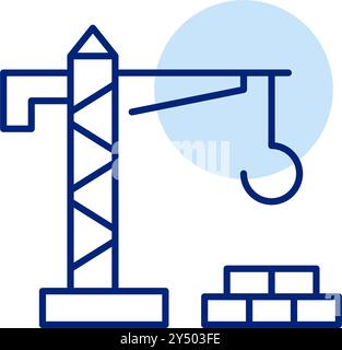 Tower crane and bricks. Construction site. Pixel perfect, editable stroke vector icon Stock Vector