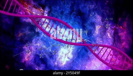 Image of dna strand spinning over glowing background Stock Photo