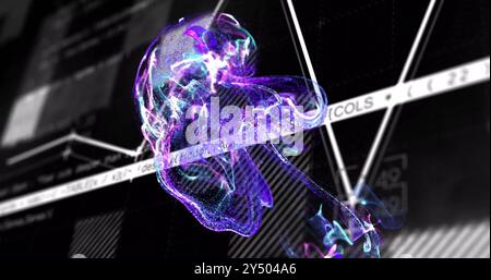 Image of blue spots over data processing on black background Stock Photo